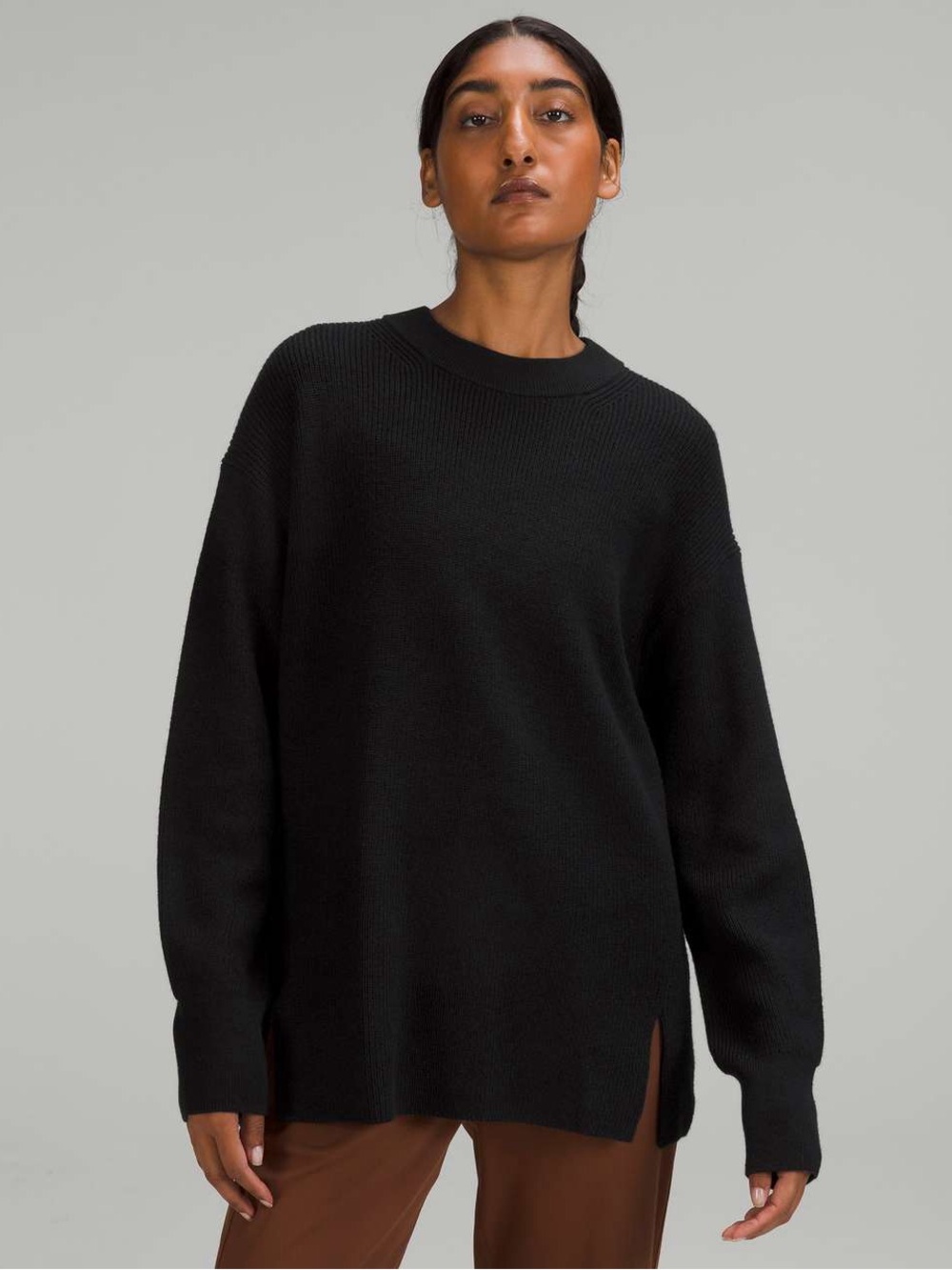Lululemon Merino Wool Blend Ribbed Crewneck Sweater Black size 12